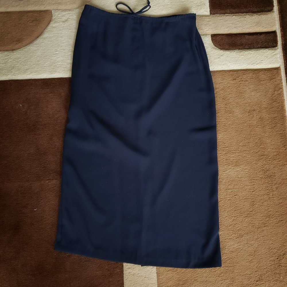 Dark Navy Blue Full Length Maxi Skirt with Drawstring and Slit